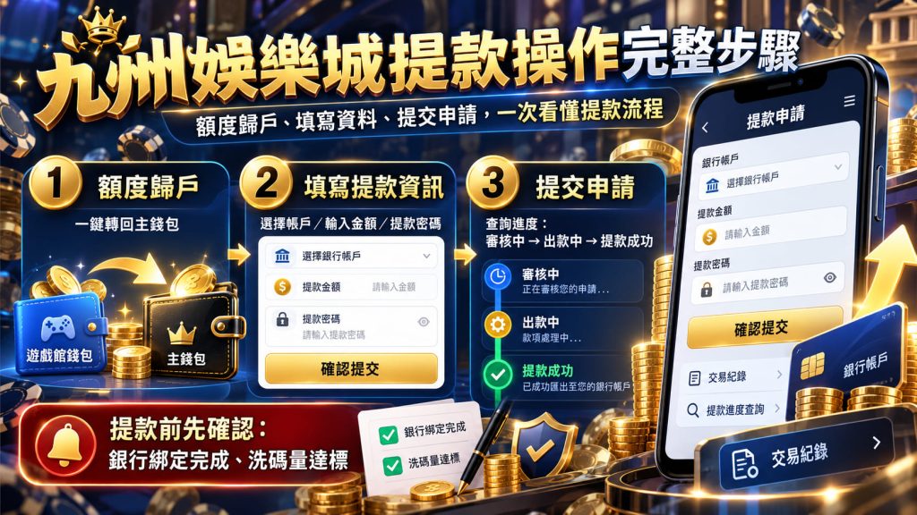 想掌握最快的提款流程與省去審核時間?立即查看九州娛樂城完整的出金教學。